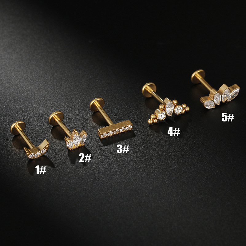 1PC G23 Titanium Piercing Labret Studs Internal Thread Lip Stud Earrings CZ Leaf Crown Helix Cartilage Tragus Piercing Jewelry