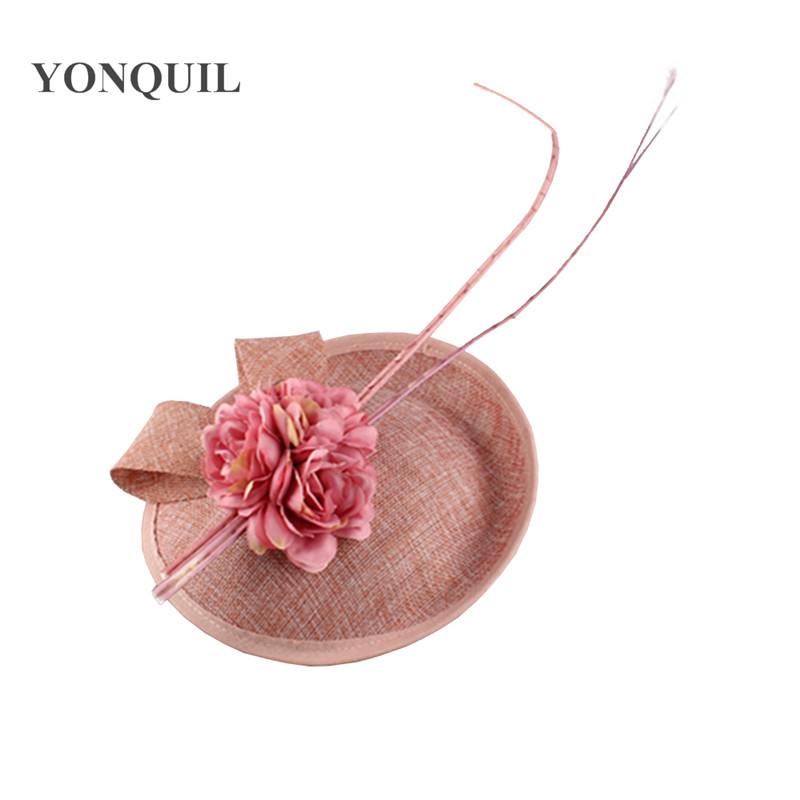 Women Church Fascinator Hat With Ostrich Quill And Silk Flowers Hats Hairbands Bridal DIY Hair Accessory For Wedding Party SYF68
