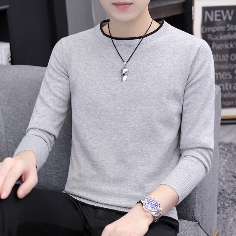 New mens sweater for autumn and winter Korean version trendy and warm interior with round neck sweater and knitted sweater as the base for mens clothi