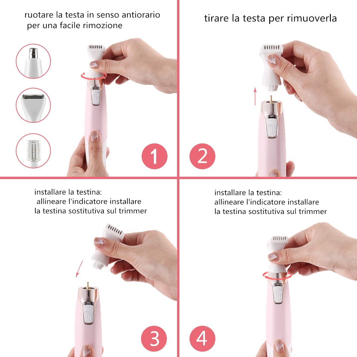 Woman electric epilator Waterproof electric 5 in1 electric epilator USB charging wet and dry for face nose eyebrows bikini