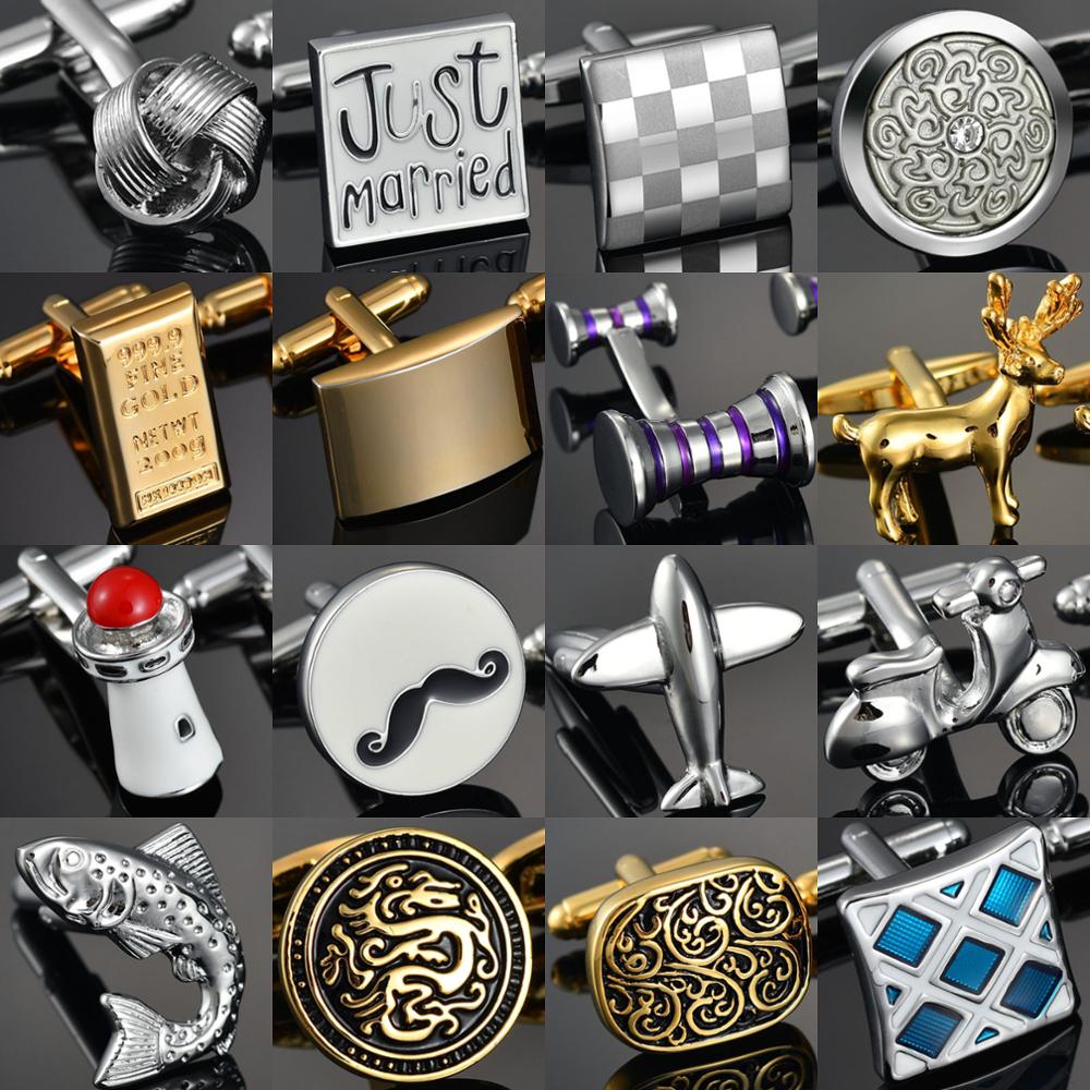 Enamel Copper Laser Metal Lattice cufflinks Quality Gems/Dragon/Married/Knot Cuff Links for men's French shirts cuffs