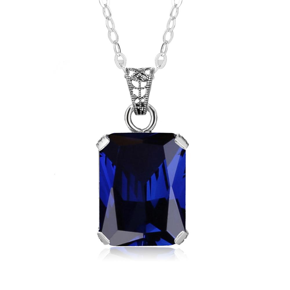 Szjinao S925 Sterling Silver Necklace Pendants For Women Sapphire Gemstone Classic Fine Jewelry Simple Pendant Blue Colar Bijoux
