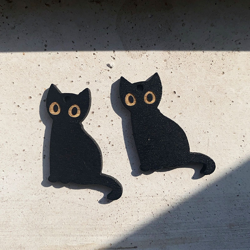10pcs Kawaii Wood Made Black Cats Halloween Charms Diy Earring Pendant Accessory Cool Cute Skull Cat Jewelry Making Base