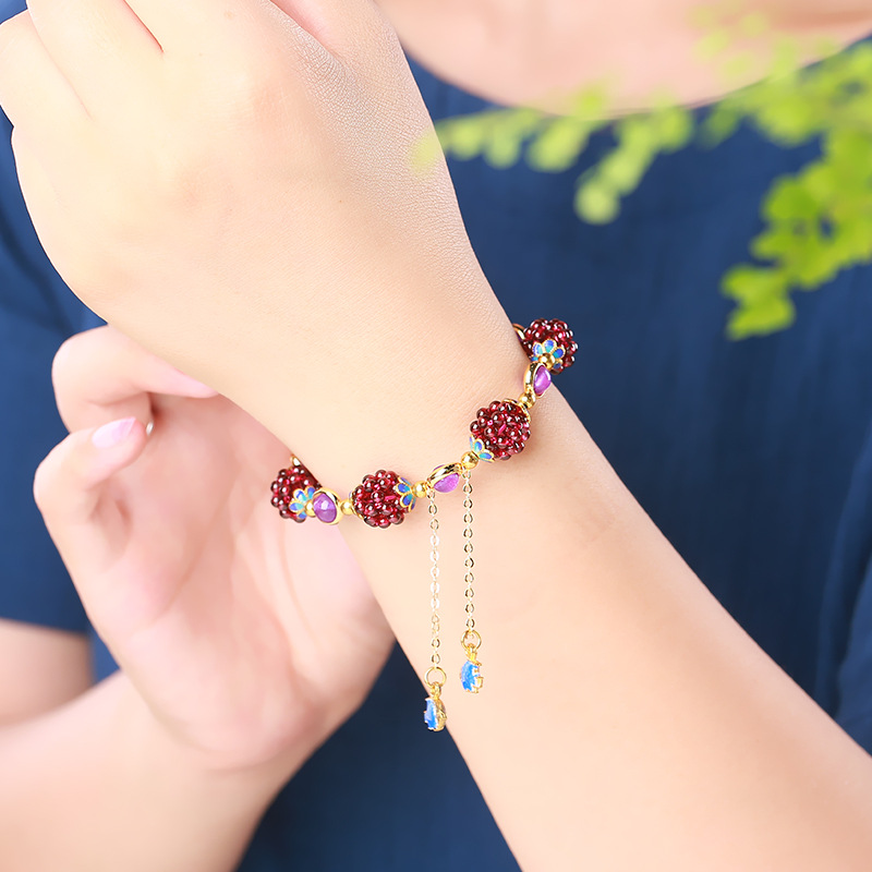 Genuine Natural Wine Red Garnet Bracelets For Women Braided Bracelet WIth Fishes Charm Birthday Gift Handmade Crystal Jewelry