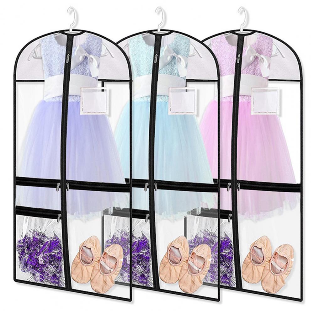 Clothes Dust Cover 4 Zippered Pockets Transparent Moistureproof Waterproof Dustproof Foldable Dance Costume Garment Bag
