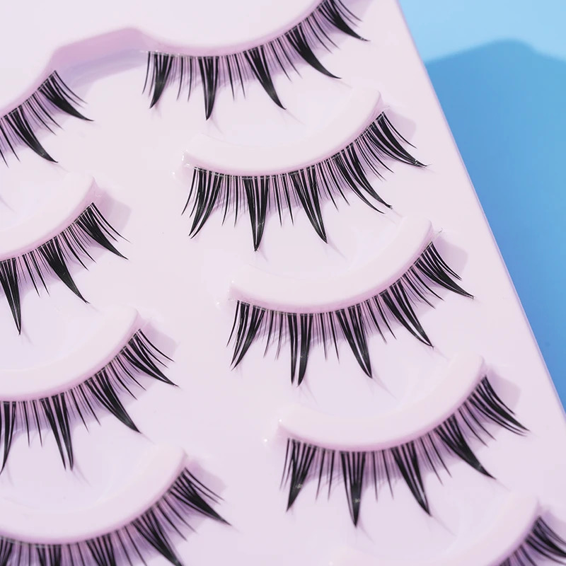 5-pair Manga Eye Transparent Stem A- shaped Pointed Natural Slender False Eyelashes 240624