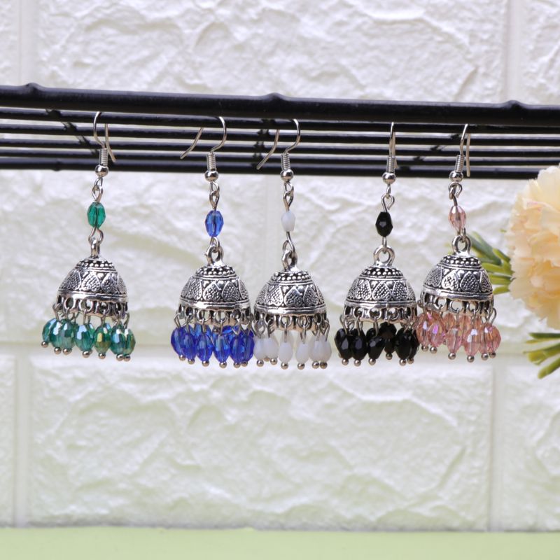 Retro Indian Bollywood Jhumka Jhumki Crystal Women Drop Earring Ethnic Gypsy Jewelry