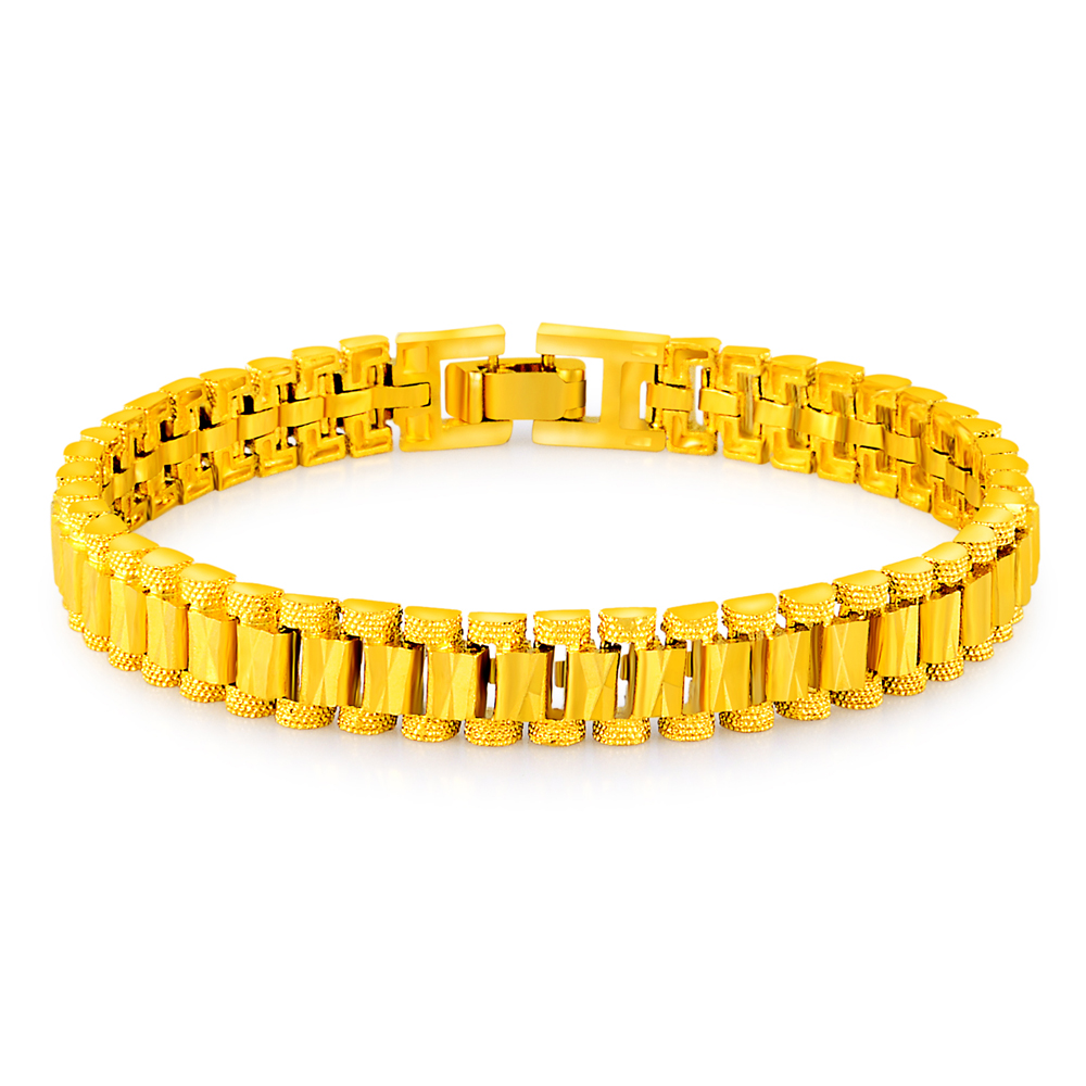 Wholesale 24k Gold GP 8MM Watchband Bangle Bracelet for Men Women 19CM Drop Shipping. Pure Gold Color Men's Bracelet Jewelry