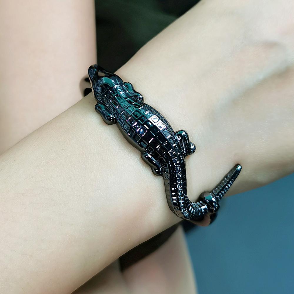MANILAI Ancient Alloy Crocodile Bracelets Cuff Temperament Statement Bracelet Bangles For Women Designer Jewelry