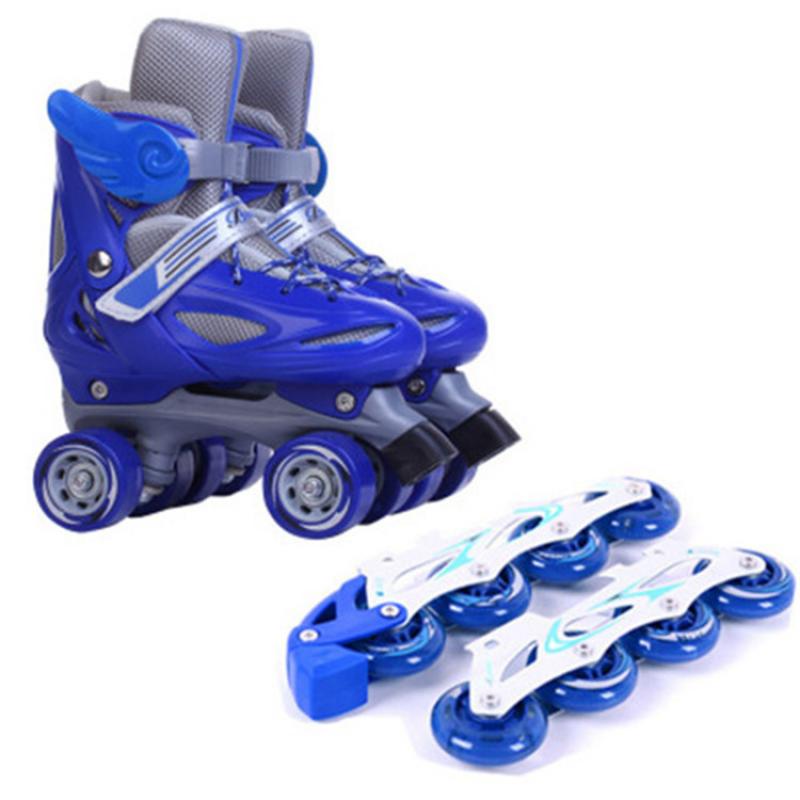 2 In 1 Roller Skates Adjustable Skating Shoes With 8pcs Inline Wheels Converts Double-Row Skate Replacements Kids Skate Shoes