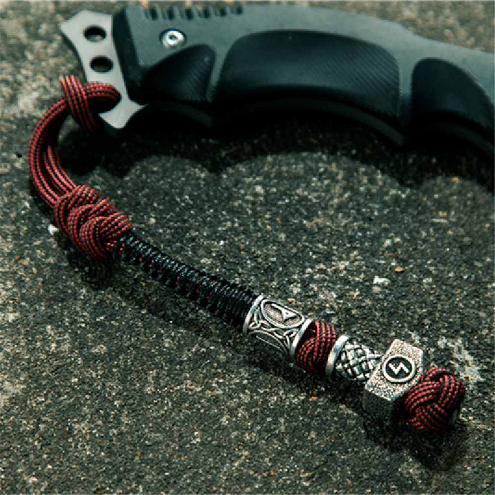 Vintage Viking Rune Keychain Antique Silver-plate Knife Pendant Women Keyring Paracord Rope Accessories Amulet Male Jewelry Gift
