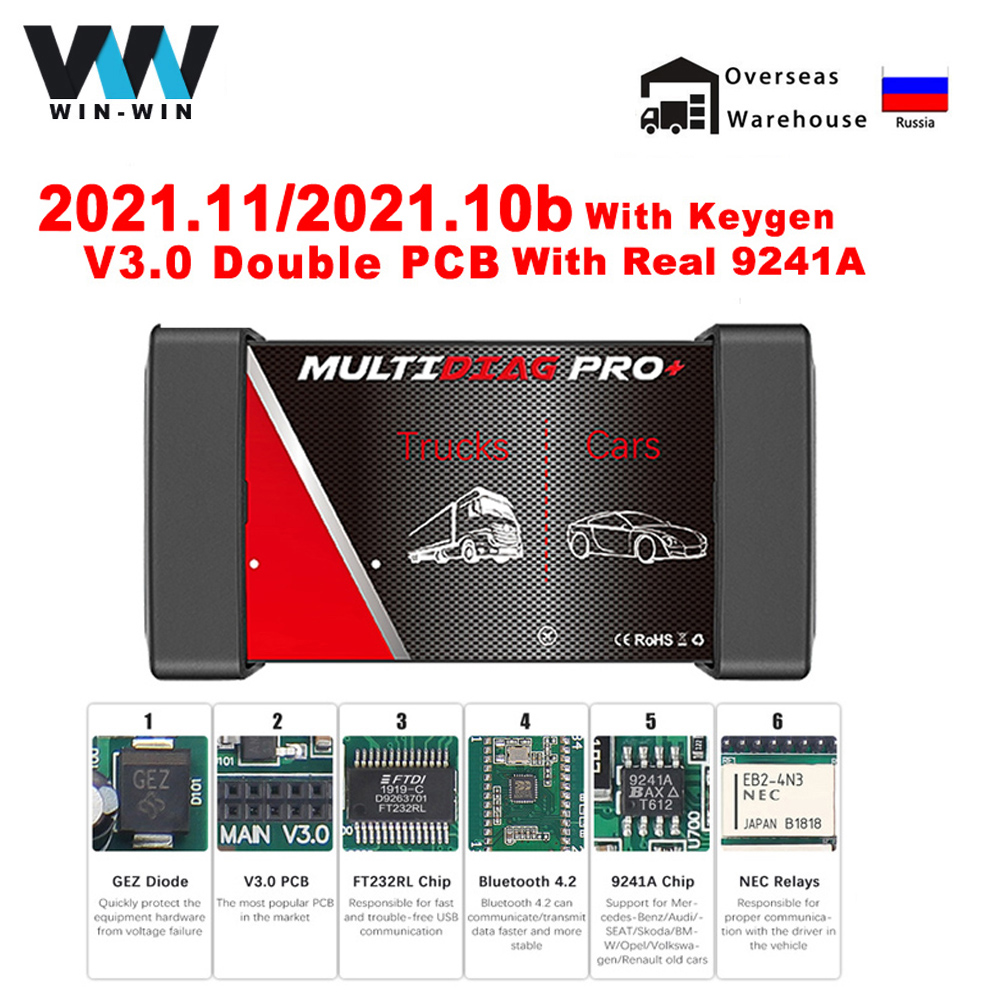 Multidiag Pro V2021.11 V3.0 NEC Relays OBD2 Bluetooth Scanner Free Keygen OBD 2 OBD2 Car Diagnostic Auto Tools For Car Truck