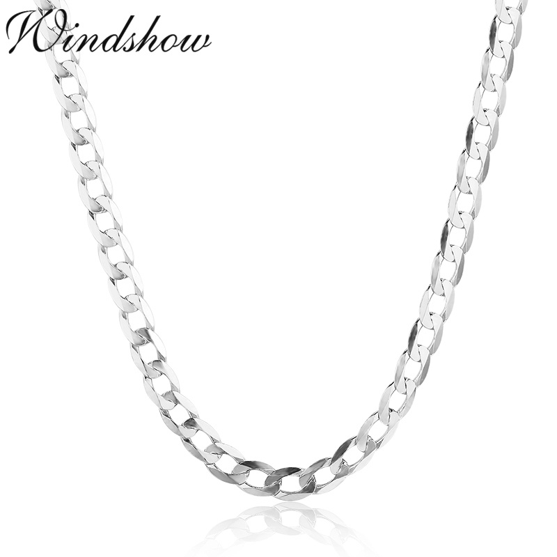 4mm 7.5mm Ultra-thin 925 Sterling Silver Curb Chain Link Necklace Men Jewelry collares kolye Collier 50cm-80cm 4mm 7.5mm ketting