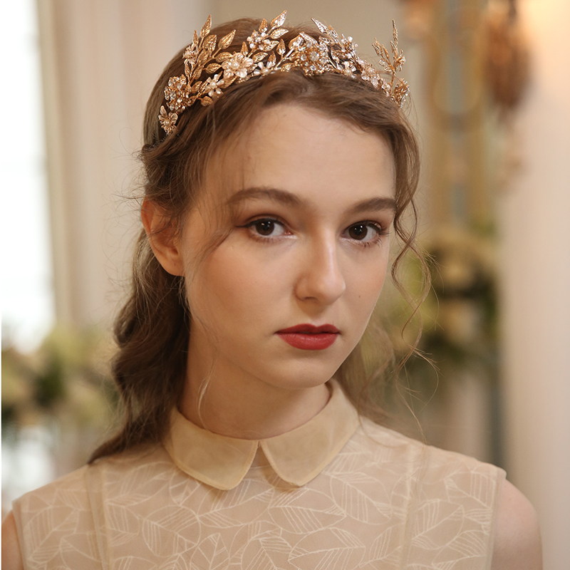 Gold Color Leaf Tiara Wedding Hair Crown Floral Bridal Hairband Handmade Headpiece Women Party Prom Hair Tiaras