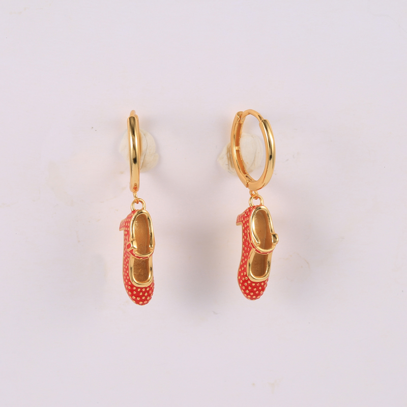 Aide Gold Color Silver Color Mini Red Flamenco Dance Shoe Shape Pendant Dangle Earrings For Women Starfish Orange Charm Earrings