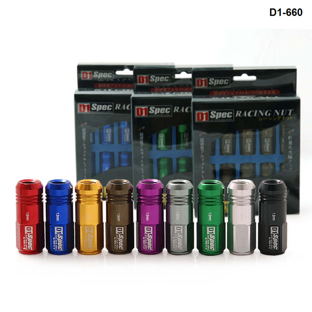 D1spec Jdm Light Weight Aluminum Wheel Racing Lug Nuts M12X1.25 / M12X1.5,L : 52mm 20pcs/set For Toyota For Nissan HU-D1-660