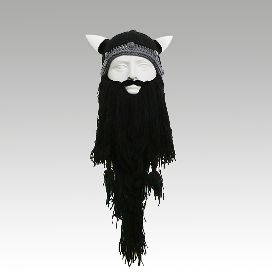Men's Barbarian Vagabond Viking Beard Beanie Horn Hats Handmade Winter Warm Birthday Cool Gifts Funny Gag Halloween Hip Hop Cap