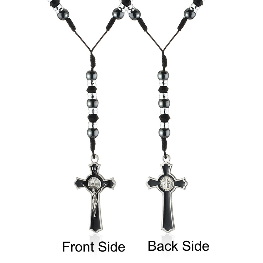 Religious INRI Jewelry Beads Saint Benedict Medal Cross Jesus Pendant Necklaces Men Crucifix Gifts Statement colar NC165