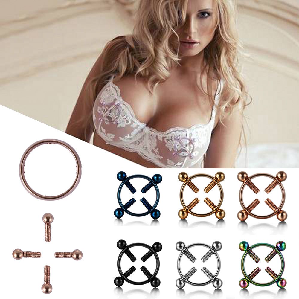 Round Non-Piercing Nipple Ring 316L Surgical Steel Adjustable Screw Body Piercing Nickel-free Fake Piercing Women Sexy Jewelry