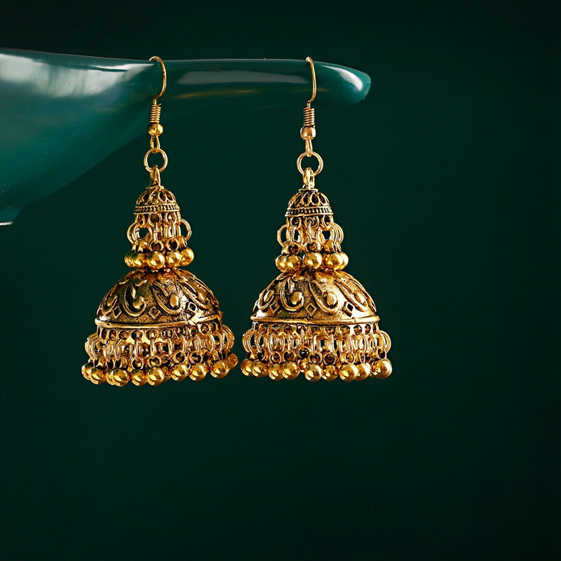 Indian Tibetan Jewelry Women's Gold Color Big Bell Jhumka Earrings Ethnic Gypsy Tassel Alloy Drop Earring Oxidized Jewelry