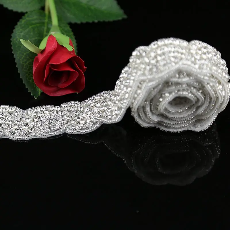 JLZXSY 1 Yard Rhinestone Applique Crystal rhinestone Bridal Accessories Crystal Trim Rhinestone Beaded Applique Wedding Applique