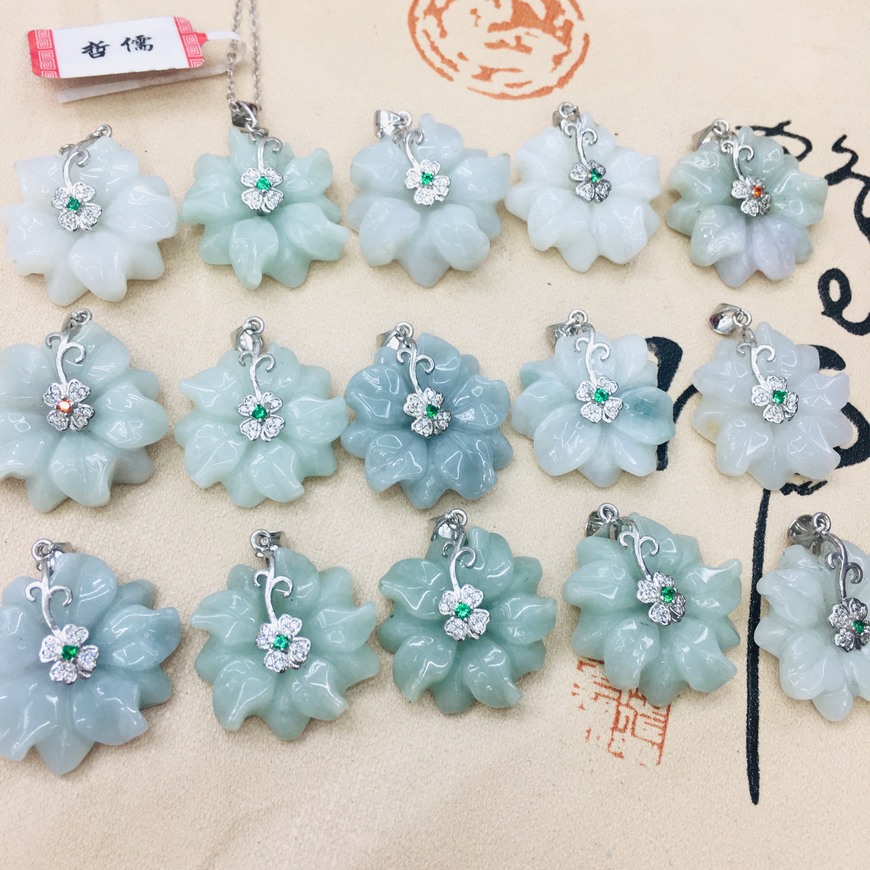 Natural Burmese Ajadeite Carved Beautiful Sun Flower Pendant with 925 Sterling Silver Necklace Elegant Lady Jade Clavicle Chain