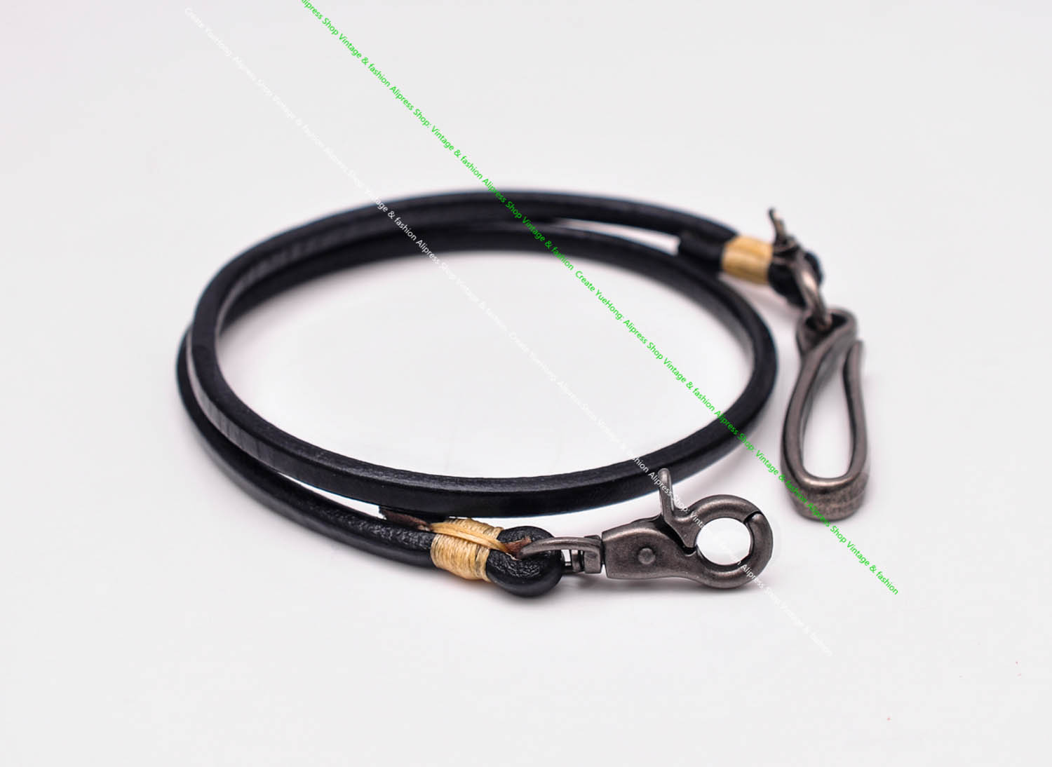 15-30" Handmade Long Biker Motocycle Trucker Black Thick Veg Cowhide Plain Leather Keyring Jean Wallet Chain With Hook Clasp