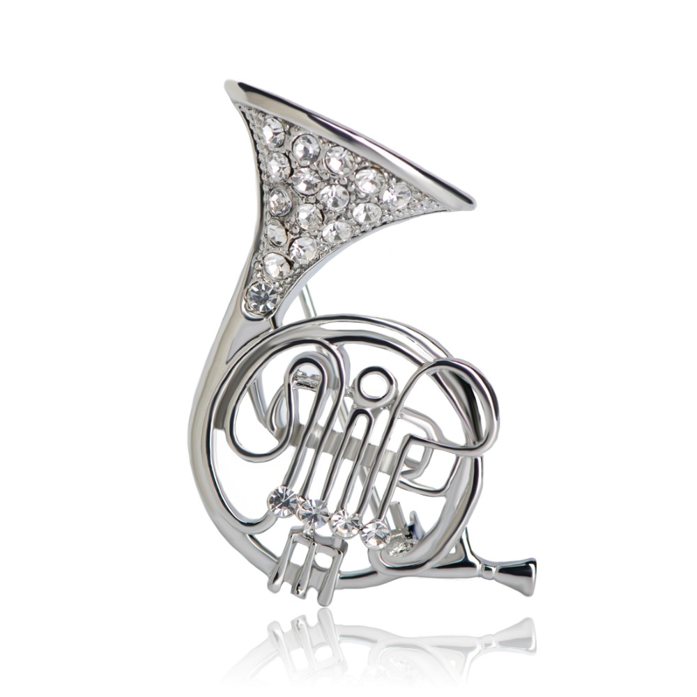 Funmor New Wedding Brooch Pins For Women French Horn Shape Hat Scarf Accessories Broach Musical Broche Mujer Suit Collar Clips