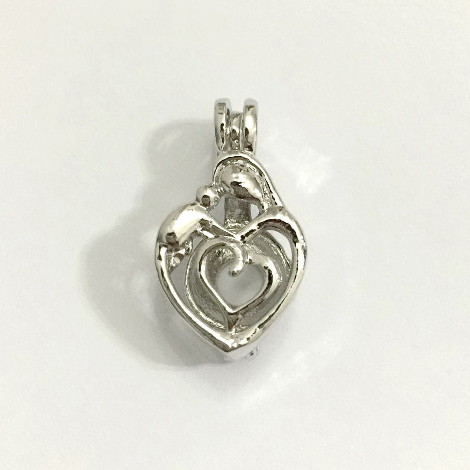 Mother & Child Cage Pendant Mom Holding Baby Love Design Pearl Gem Bead Locket Charms Mounting DIY Jewelry Making Accessory
