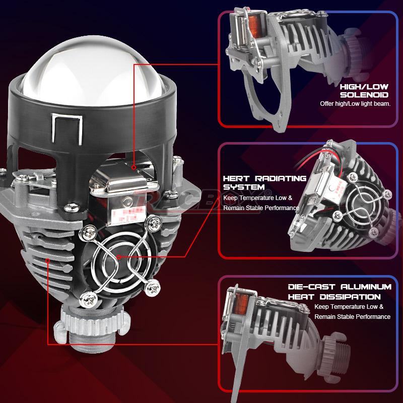 Bi Led Projector Lens 2.5 Inch HD Glass Headlight Lenses Hi/Lo Beam Headlamp Retrofit For H4 H7 HB3 HB4 9005 9006 Car Assembly