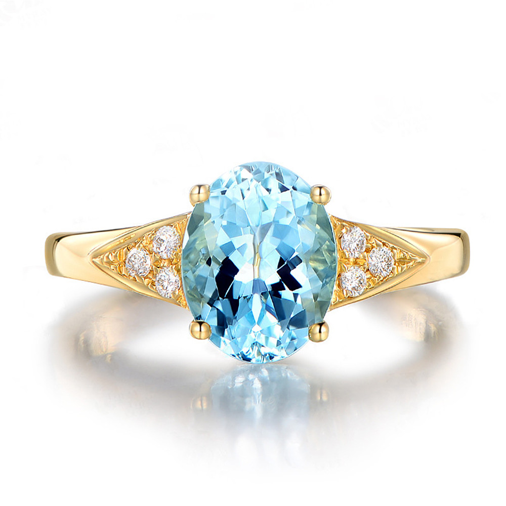 Chic Sea Blue Crystal Topaz Aquamarine Gemstones Diamonds Rings for Women 18k Gold Filled Jewelry Finger Bands Trendy Accessory