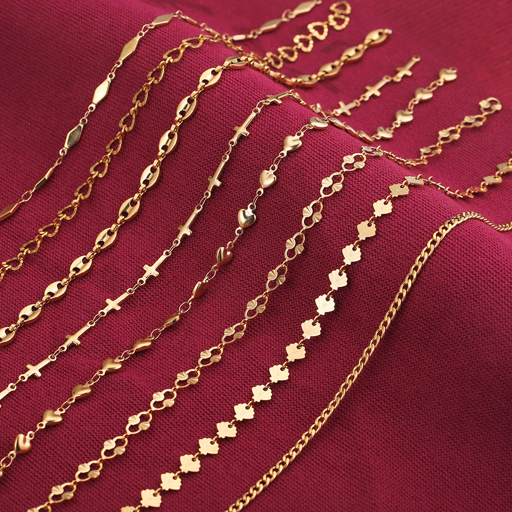 1 Meter Stainles Steel Gold Handmade Heart Shells Chains for Women Necklace Bracelet Anklet Making Supplies Bulk Items Wholesale