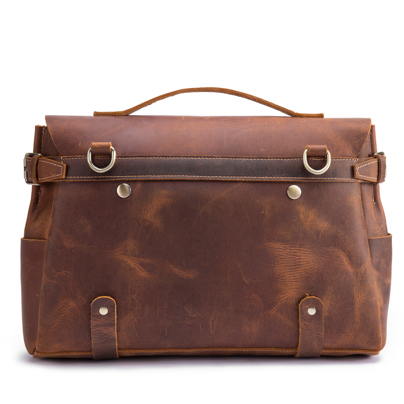 Mens Briefcase Document Holder Vintage Genuine Leather Ipad 13'' Laptop Case Handbags Business