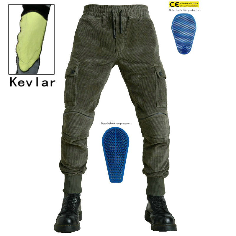 Winter man corduroy motorcycle pants outdoor riding motorcycle men jeans Drop-resistant pants with protect gear kevlar in knee