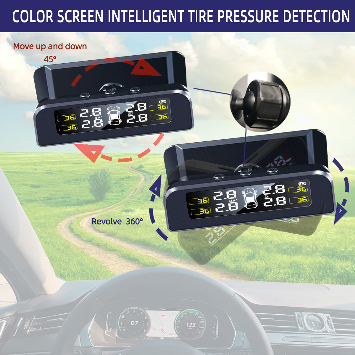TPMS Tire Pressure Monitoring System Solar Internal External Sensors Real-time Display Temperature Pressure for Car SUV MPV