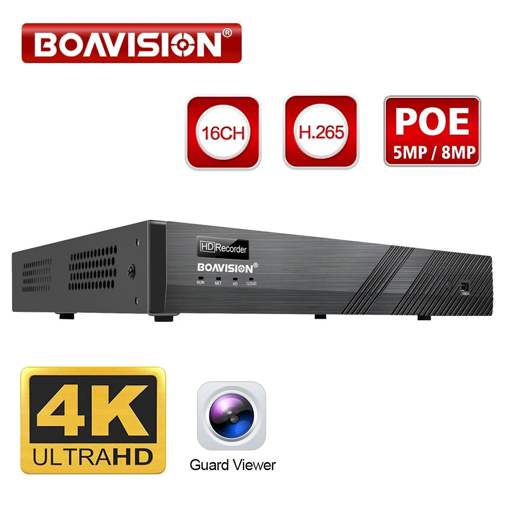 16Ch POE 4K 8MP 5MP 30FPS Realtime Security NVR Video Surveillance CCTV System Max 2 HDD,52V for POE IP Camera