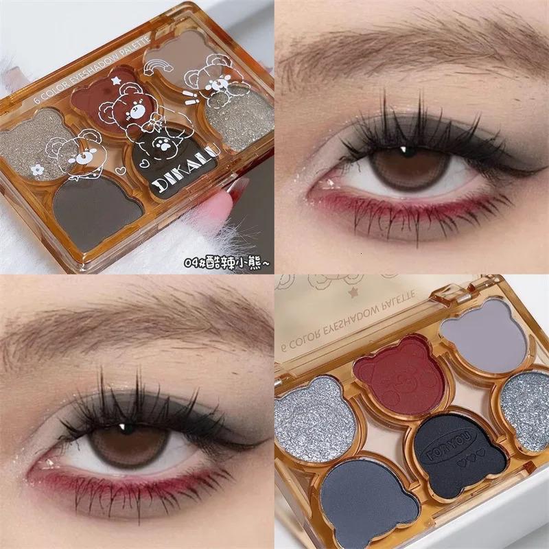 DIKALU Bear Swan Ballet Six Eyeshadow Palette Matte Fine Glitter Pearlescent Smoky Grey Red Black Eyeshadow Burgundy Wholesale 240624
