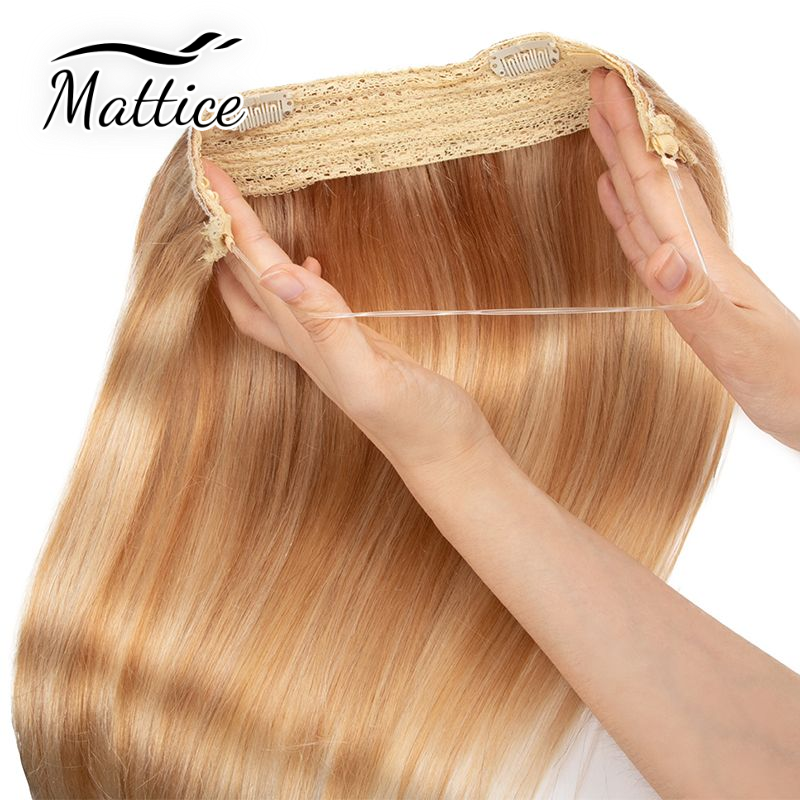 Fish Line Hair Extensions 100% Real Human Hair Apply With Invisible Wire Natural Hair Clips 12-26Inch Clip in Hair Extension