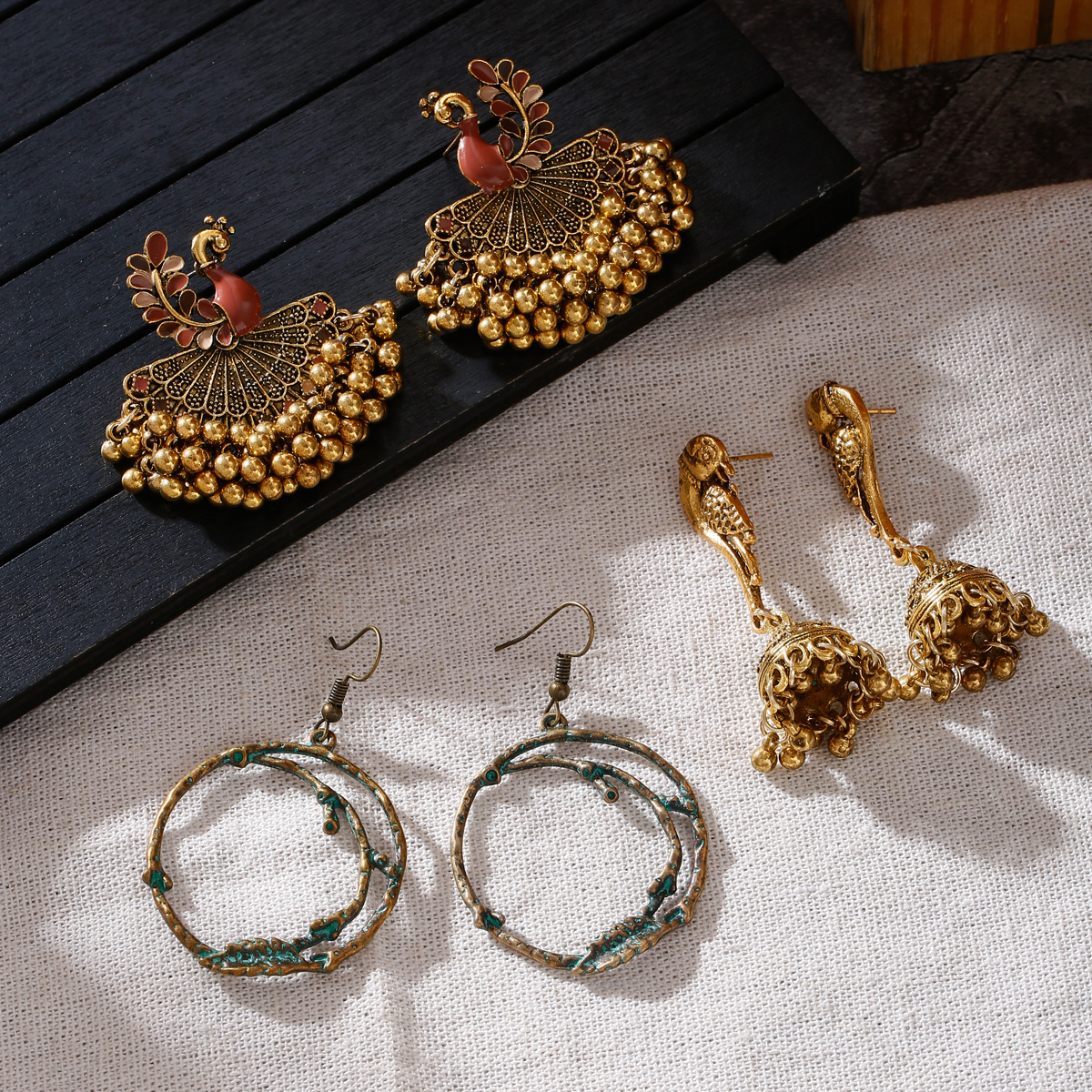 Ethnic Gold Color Geometric Earrings Sets for Women Girl Statement Jewelry Vintage Big Round Circle Drop Earrings Set Gifts