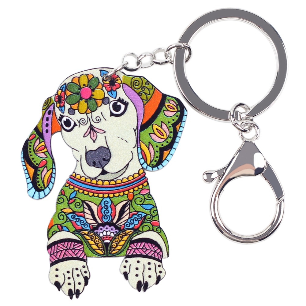 Bonsny Acrylic Statement Dog Jewelry Dachshund Key Chain Key Ring Pom Gift For Women Girl Bag Charm Keychain Pendant Jewelry