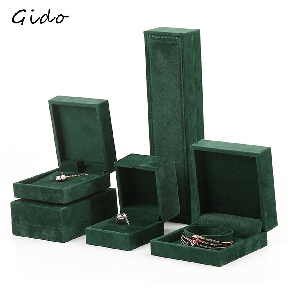 Quality PU Jewelry Storage Box Green Velvet Ring Pendant Jewelry Packaging Box Bracelet Necklace Organizer Gift Box