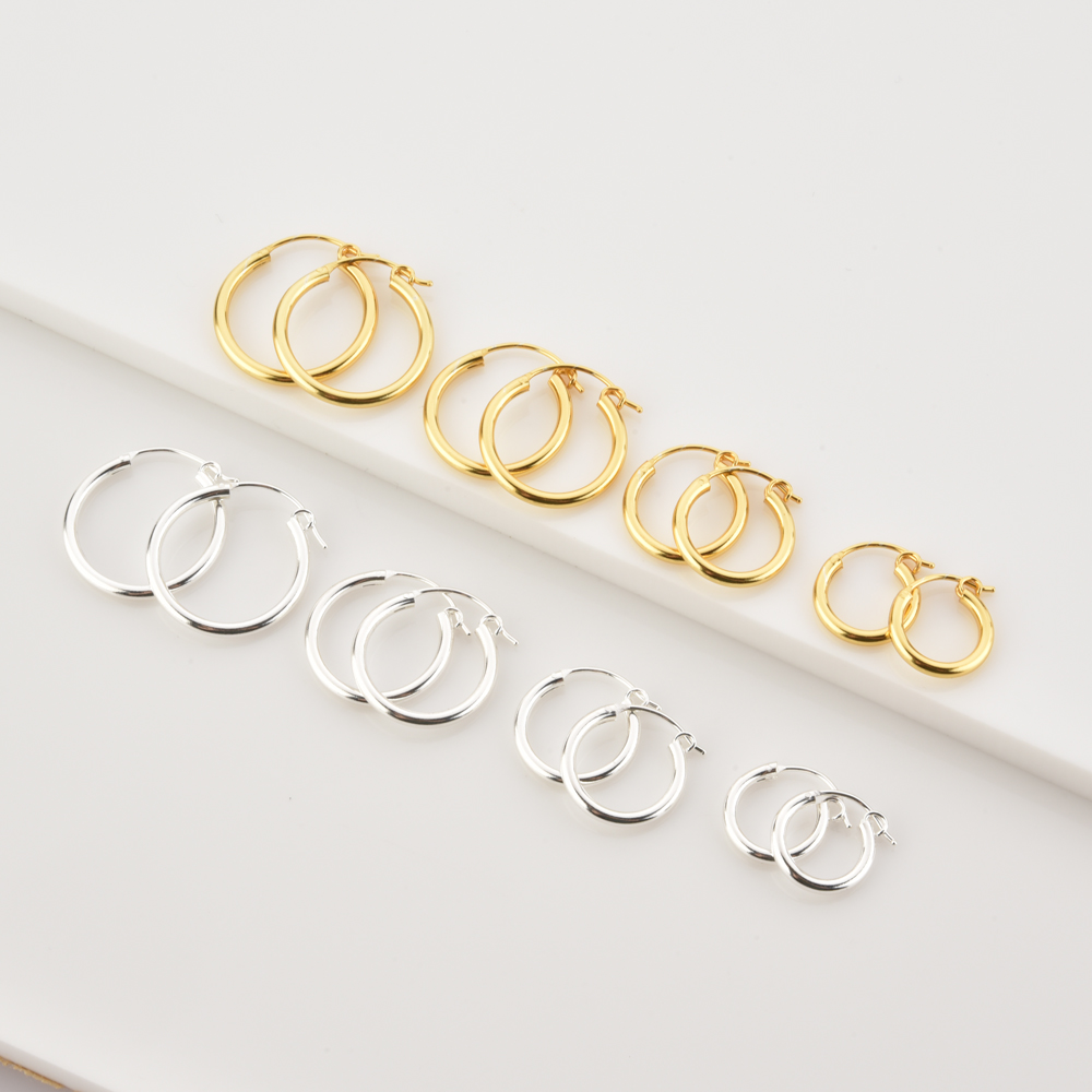 ANDYWEN 925 Sterling Silver Gold 9.5mm 12.5mm 14.5mm 17.5mm Hollow Hoops Earring Women Size Huggies Piercing Pendientes Clips