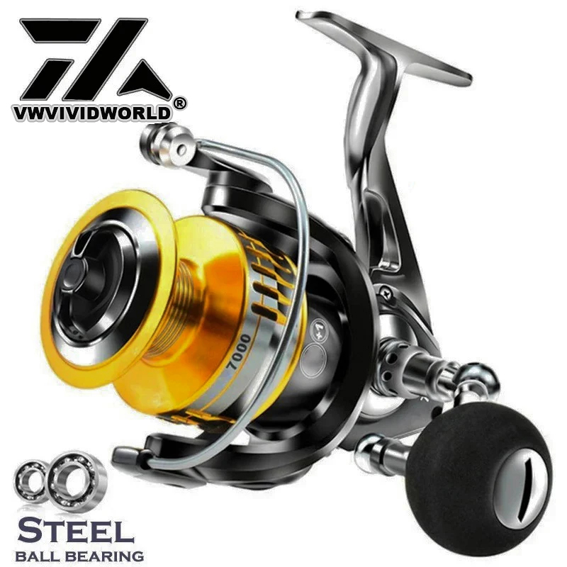 VWVIVIDWORLD,Freshwater And Saltwater Fishing Reel,Spinning Reel,Metal Spool,Metal Arm,Metal Foot,Alloy Gear,Big Pulling Drag