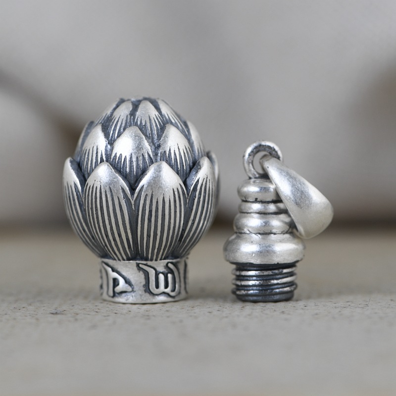 925 Sterling Silver Six Words Lotus Engrave Cylinder Tube Locket Pendants Necklace Memorial Tibetan Silver Ashes Urn Jewelry
