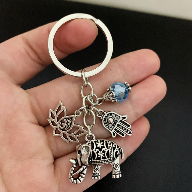 New Tribal Ethnic Keychains Unique Bohemia Gift Key Holder Lotus Jewelry Hand Elephant Car Keychain For Women