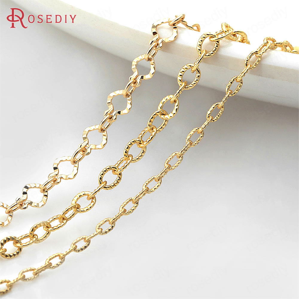 24K Gold Color Brass Long Oval Shape Special Link Necklace Chains Bracelets Jewelry Chains Jewelry Making Supplies Findings