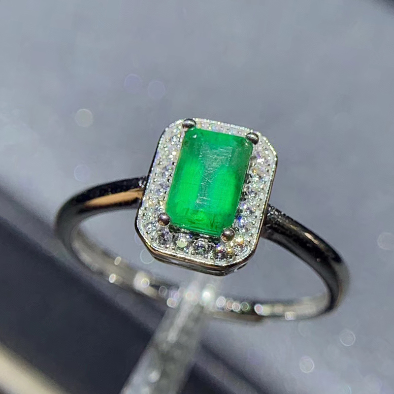 CoLife Jewelry 925 Silver Emerald Engagement Ring 4mm*6mm Natural Emerald Ring for Daily Wear Silver Gemstone Ring