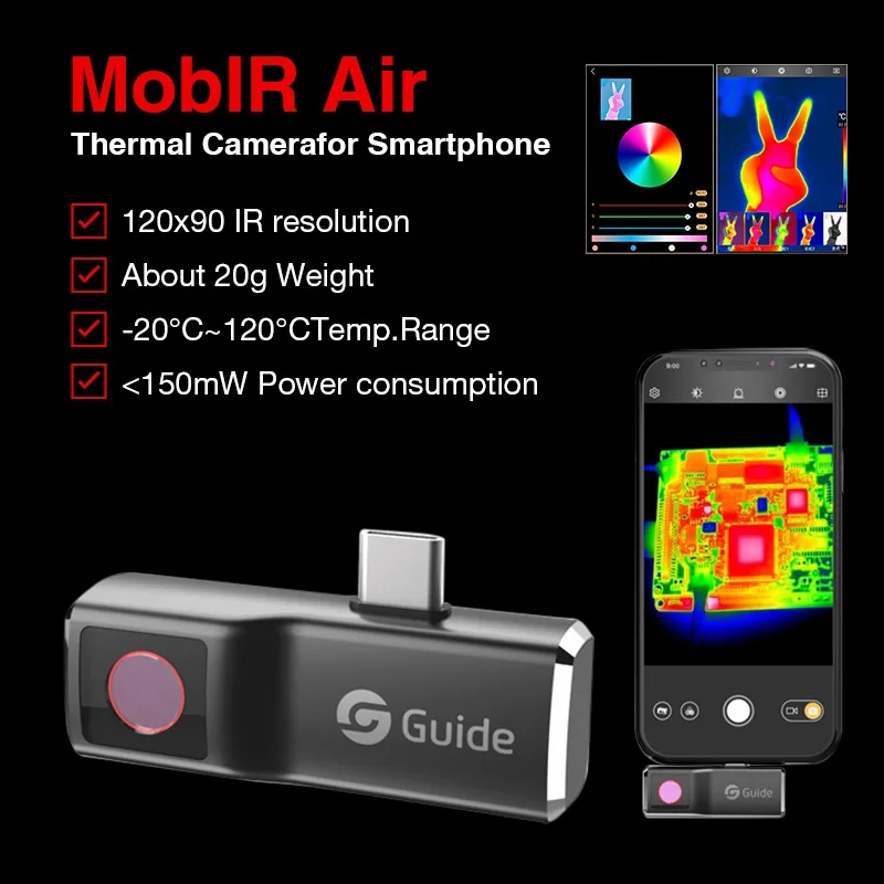 Guide Mobir Air Thermal Imaging Night Camera for Android Phone Type C IOS IPhone Infrared Imager Repair Industrial Inspection