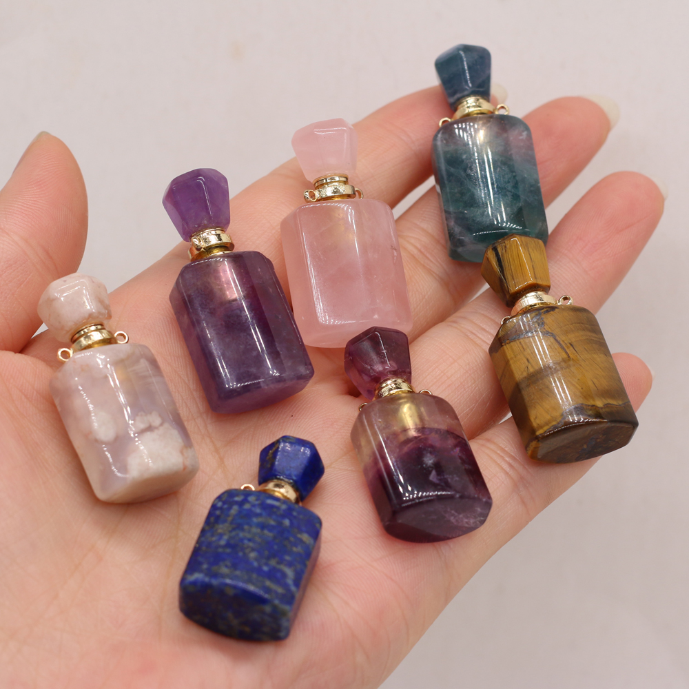 Natural Stone Perfume Bottle Pendant Amethyst/Fluorite/Rose Quartz/Agates/Lapis lazuli For Jewelry Making DIY Necklace Accessory
