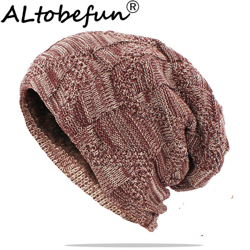 ALTOBEFUN Men Skullies Beanie Winter Hat Faux Fur Warm Baggy Knitted Hat Adult Beanies Knit Thick Hat For Women Caps BHT138